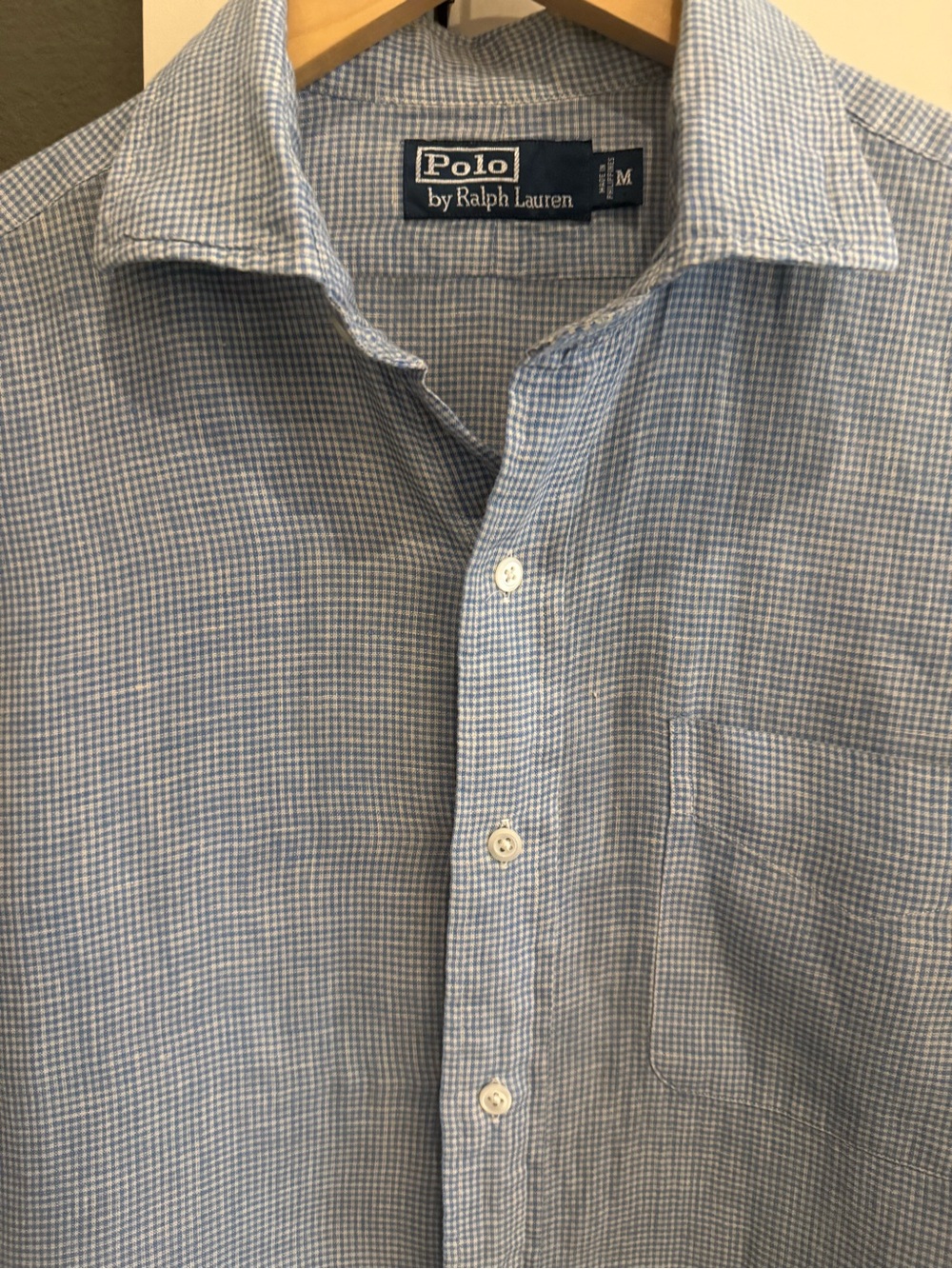 Ralph Lauren Linen Light Blue Micro-Check Button-Down Shirt